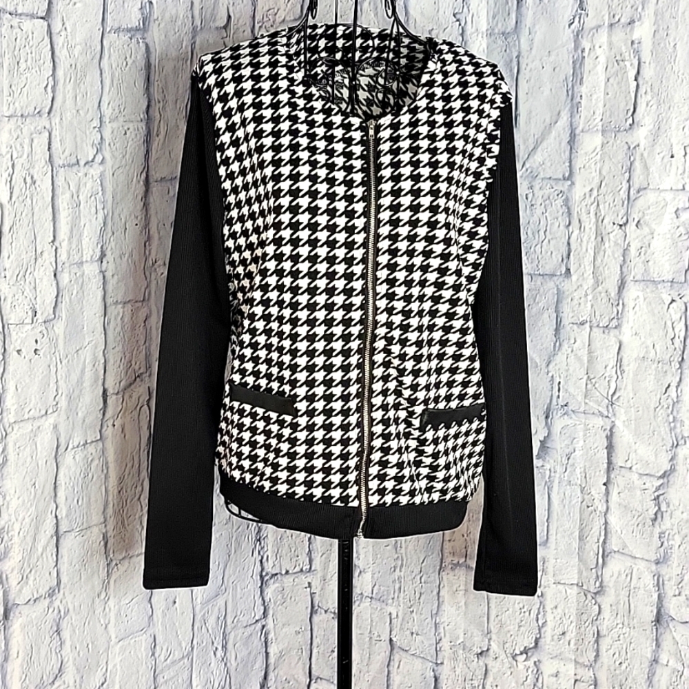 Black and White Houndstooth Lightweight Jacket Large